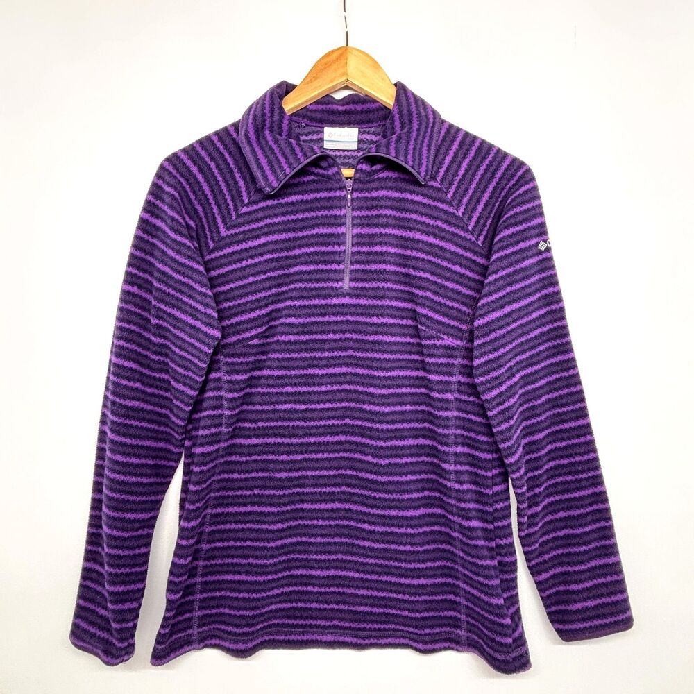 Columbia Women's Purple Striped Fleece Mock Neck 1/4 Zip Pullover Size Small